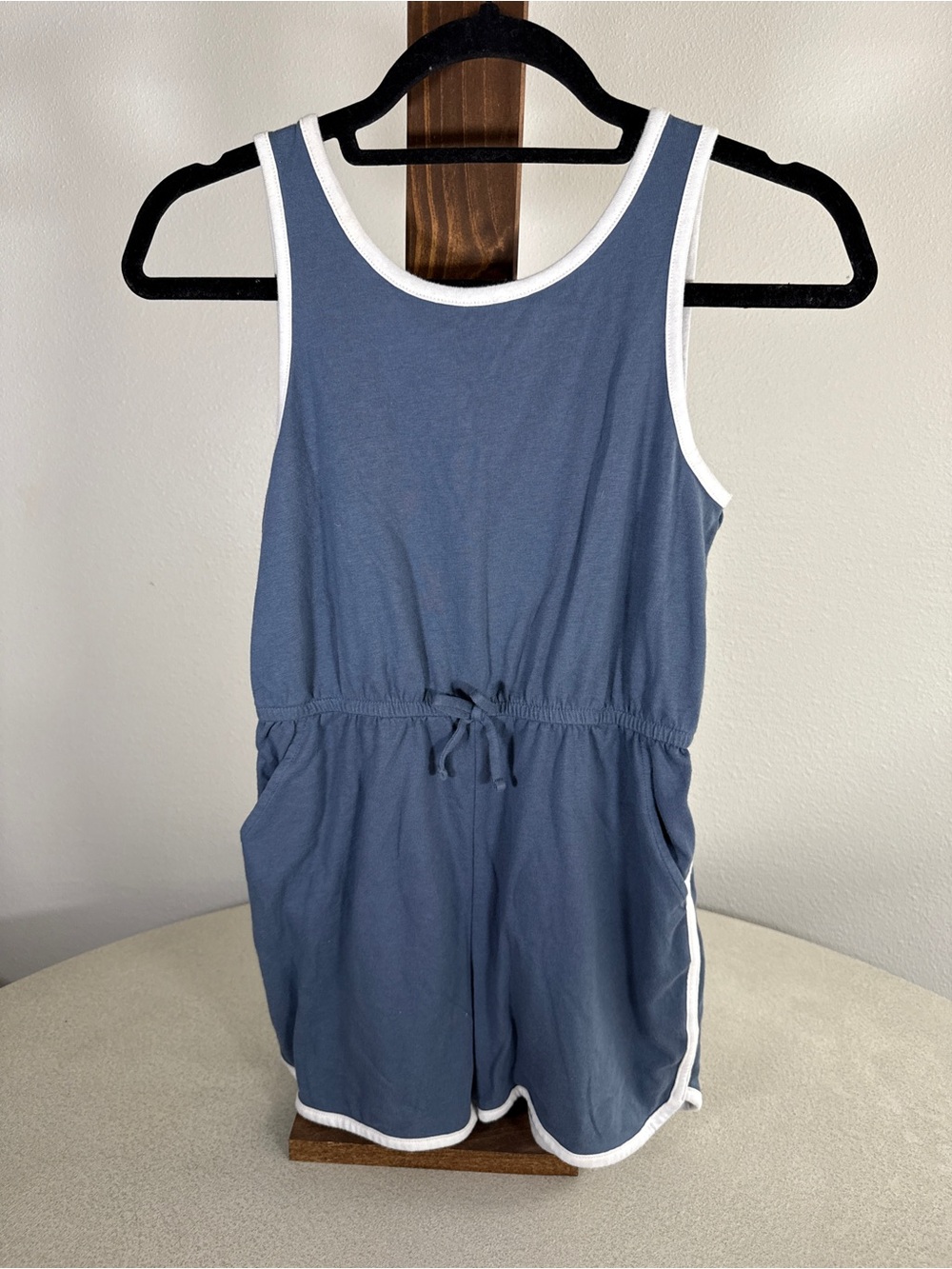 wonder nation Blue Tank Romper with White Trim